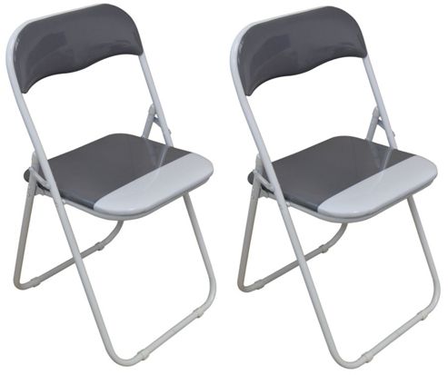 Image of Harbour Housewares Cool Grey / White Padded, Folding, Desk Chair - Pack Of 2