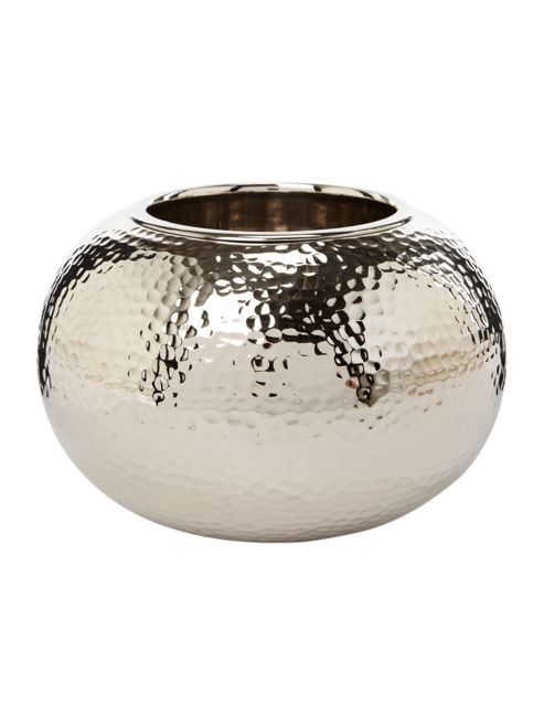 Image of Casa Couture Hammered Metal Pillar Candle Holder In Beige