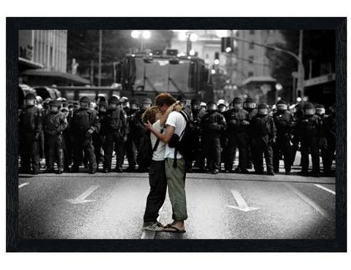 Image of Protest Kiss Black Wooden Framed An Act Of Defiance Poster