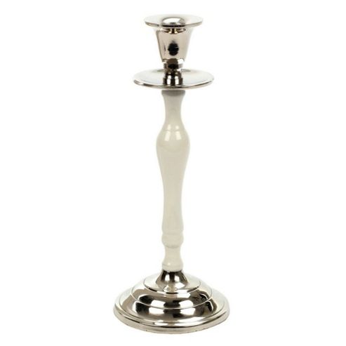 Image of Enamel - Metal Decorative Candle Stick - White / Silver