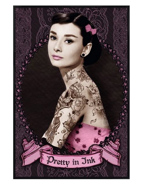 Image of Audrey Hepburn Gloss Black Framed Pretty In Ink Poster
