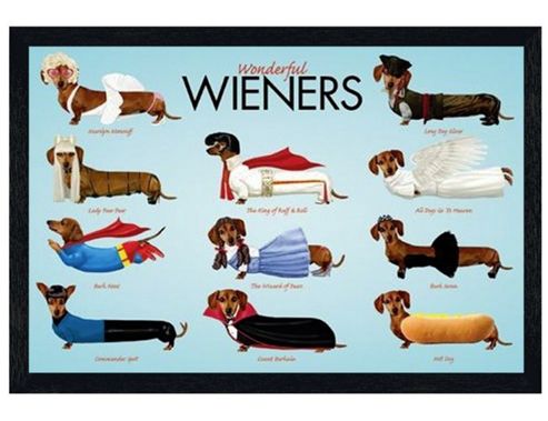 Image of Sausage Dog Style Black Wooden Framed Wonderful Wieners Poster