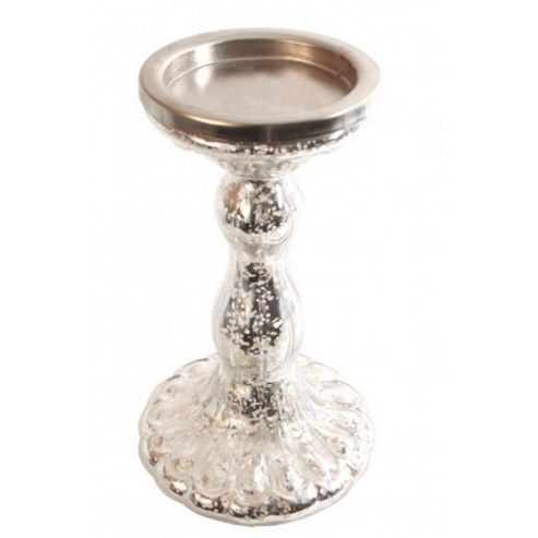 Image of Antique - Single Metallic Decorative Candle Holder - Silver