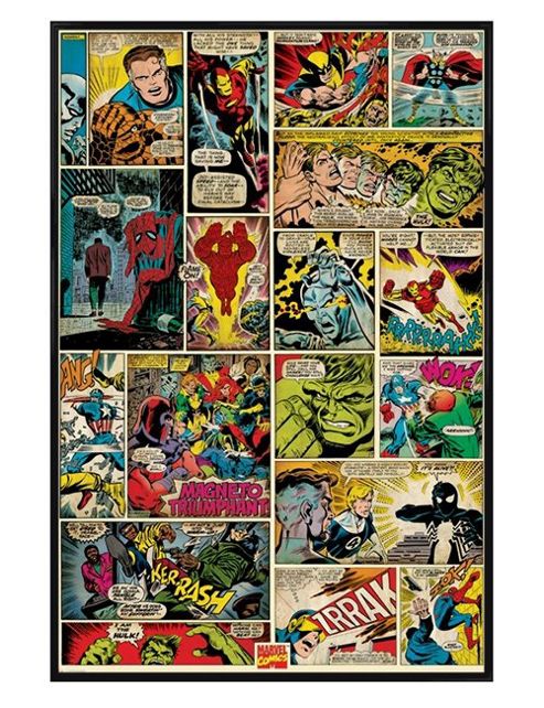 Image of Gloss Black Framed Marvel Comics Comic Panel Collage Poster