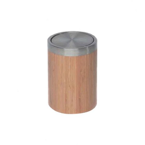 Image of M--ve Bamboo Square Waste Bin In Wood / Stainless Steel