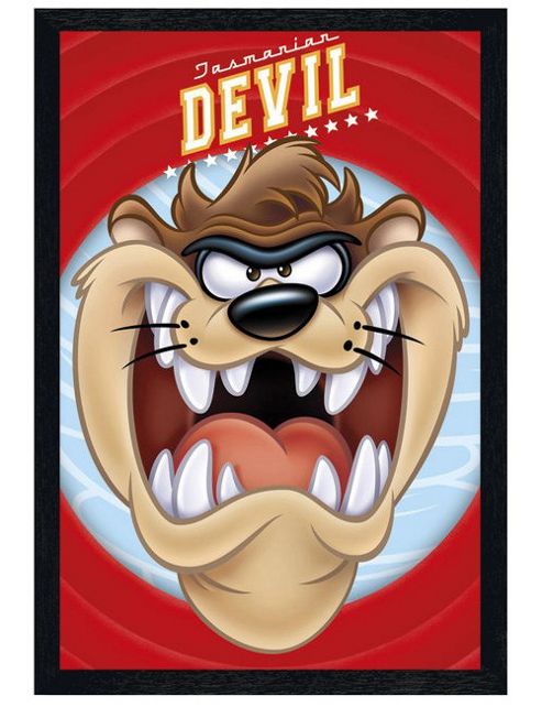 Image of Looney Tunes Black Wooden Framed Full Face Taz Poster
