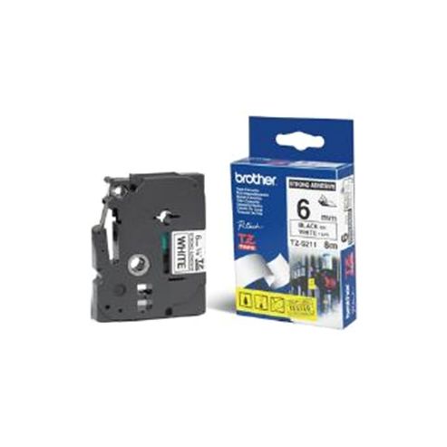 Image of Brother Tz-s211 Black On White 6mm Gloss Laminated Strong Adhesive Labelling Tape 8m