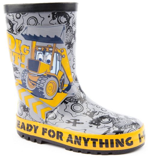 Image of Character Boys Jcb Dig It Grey Wellington Boots - Grey