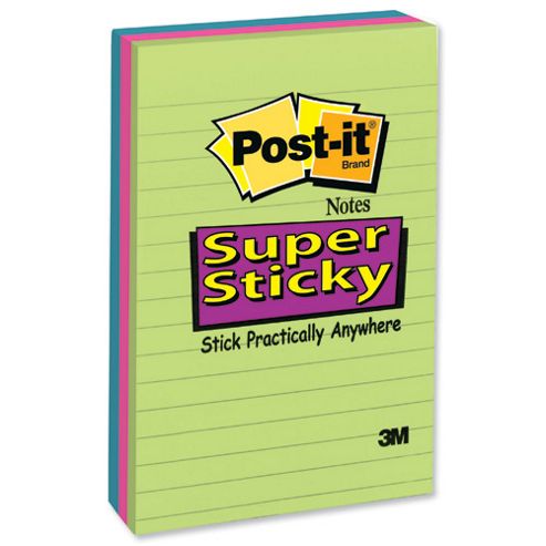 Image of Post-it Super Sticky Removable Notes Pad 90 Sheets 102x152mm Ultra Assorted Ref 660-3ssuc [pack 3]