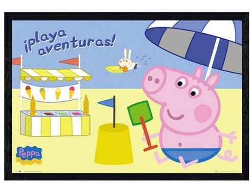 Image of Black Wooden Framed Peppa Pig Holidaying In Spain Poster