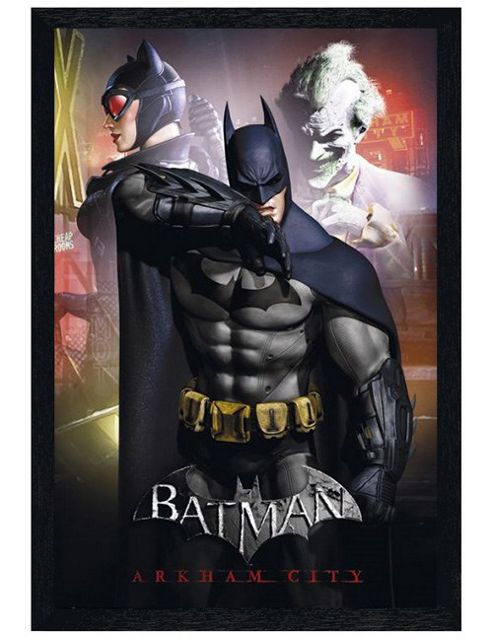 Image of Batman Black Wooden Framed Arkham City Poster