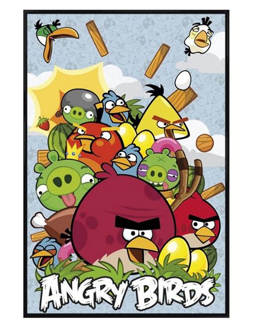 Image of Angry Birds Gloss Black Framed Bird & Pig Destruction Poster