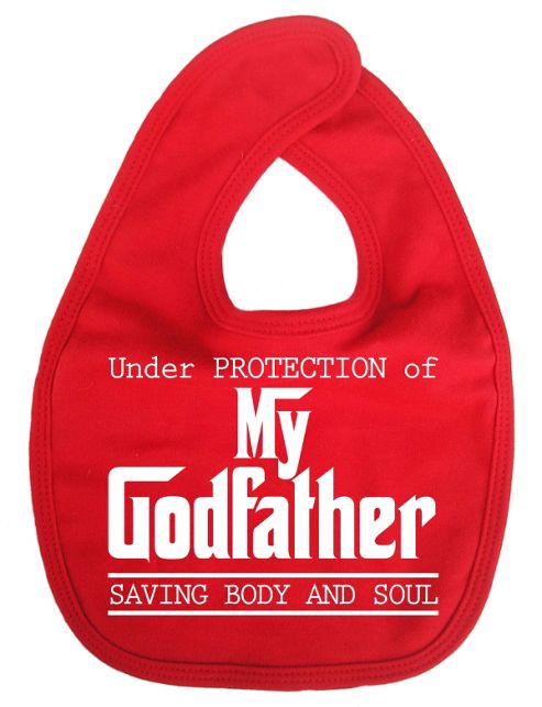 Image of Dirty Fingers, Under Protection Of My Godfather, Baby Feeding Bib, Red