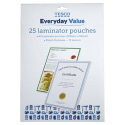 Tesco A4 Laminator Pouches 25 Pack