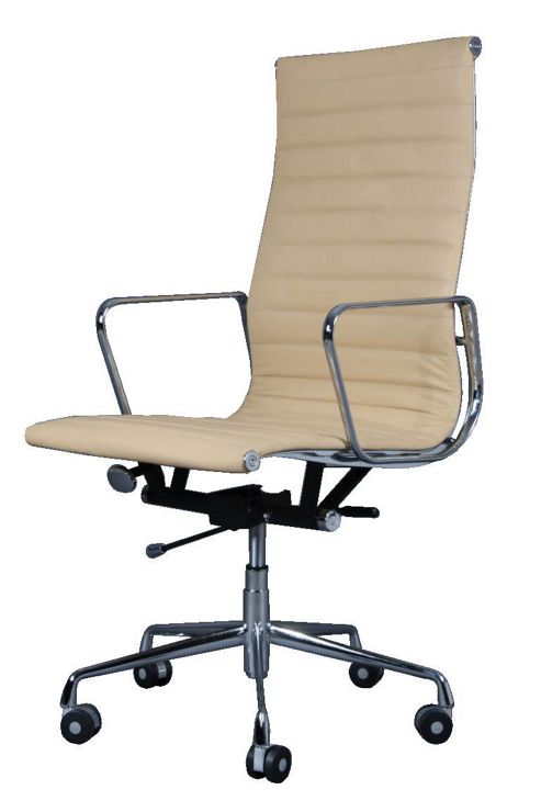Image of Eames Ea119 Inspired High Back Ribbed White Leather Office Chair
