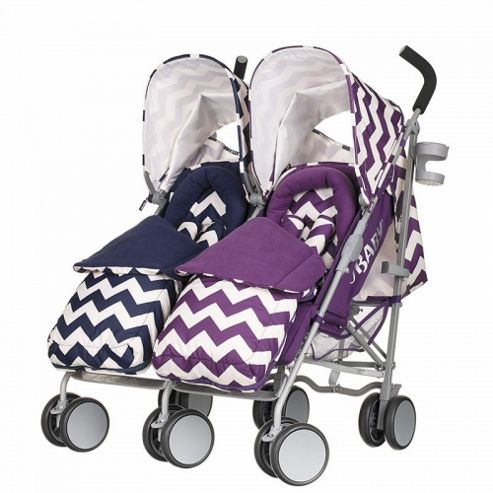 Image of Obaby Leto Plus Twin Stroller (zigzag Navy/purple)