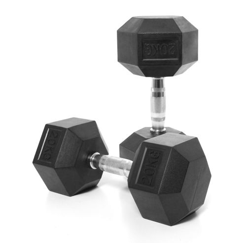 Image of Body Power 20kg Rubber Hex Dumbbells (x2)