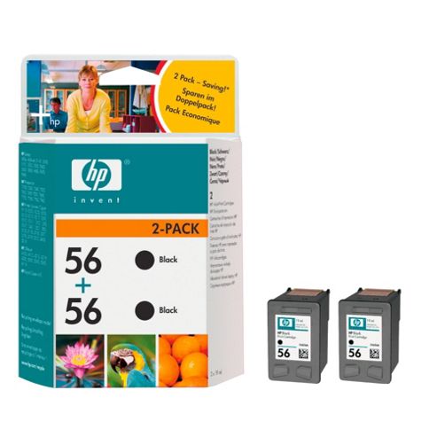 Image of Hp 56 Printer Ink Cartridge Twin Pack (c9502ae) - Black