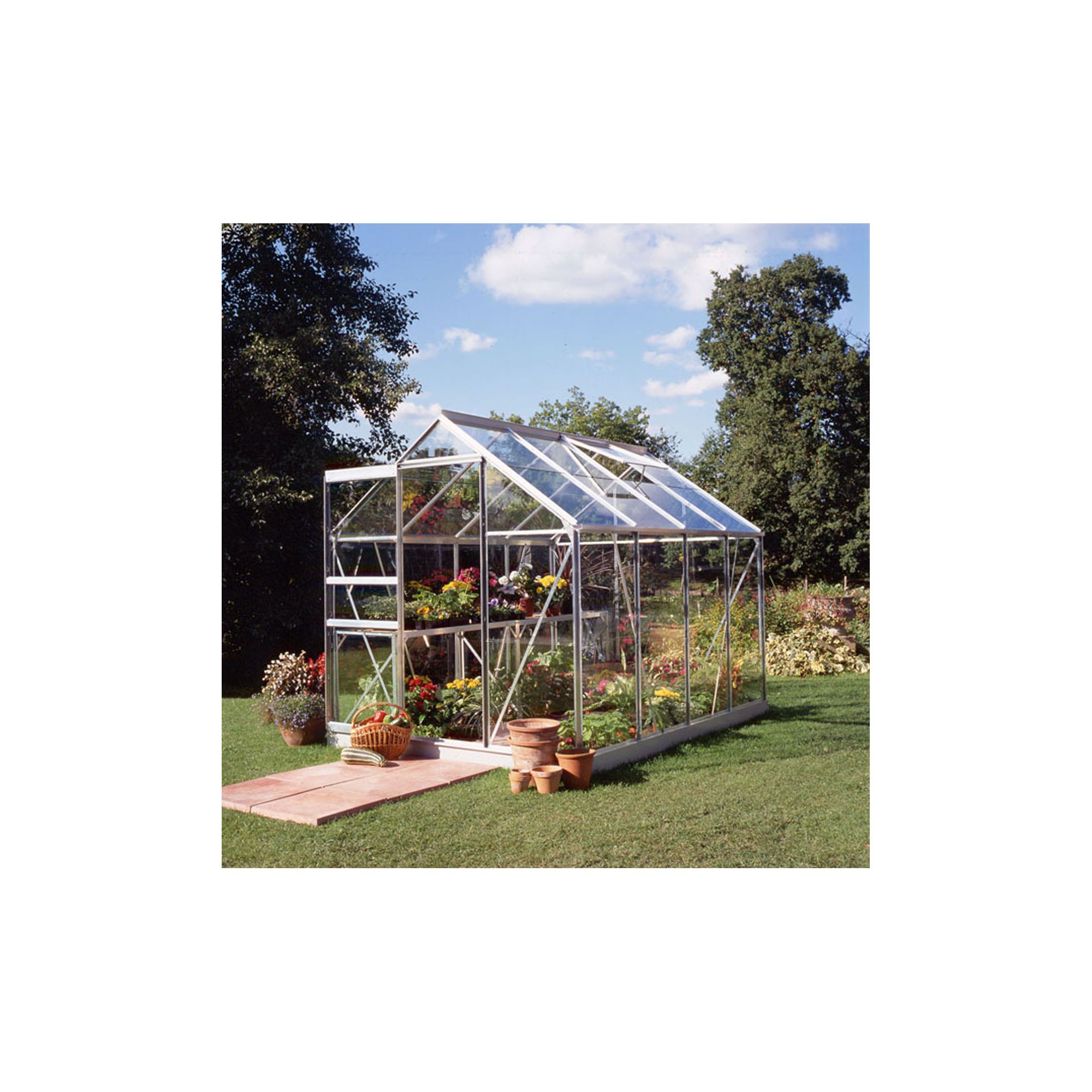 Halls 8x6 Popular Aluminium Greenhouse + Base - Horticultural Glass at Tescos Direct