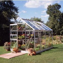 Halls 8x6 Popular Aluminium Greenhouse + Base - Horticultural Glass