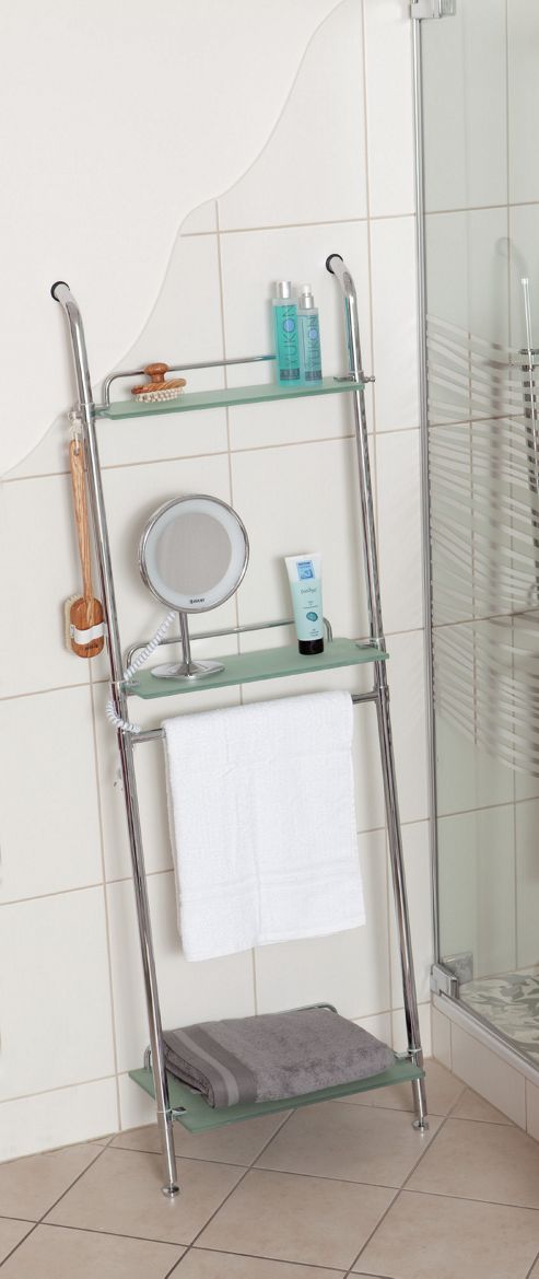 Image of Nicol Peter Bathroom Ladder In Chrome With 3 Safety Glass Trays