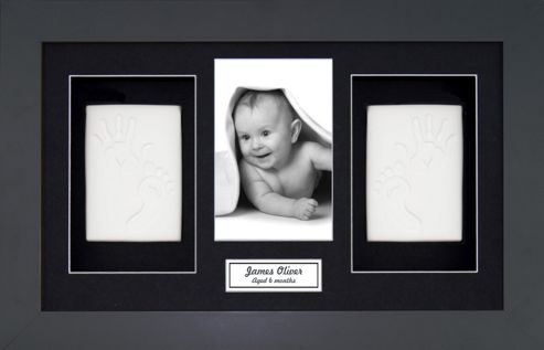 Image of Babyrice Soft Clay Dough Baby Handprints Footprints Kit With Display Frame Black - Black - White