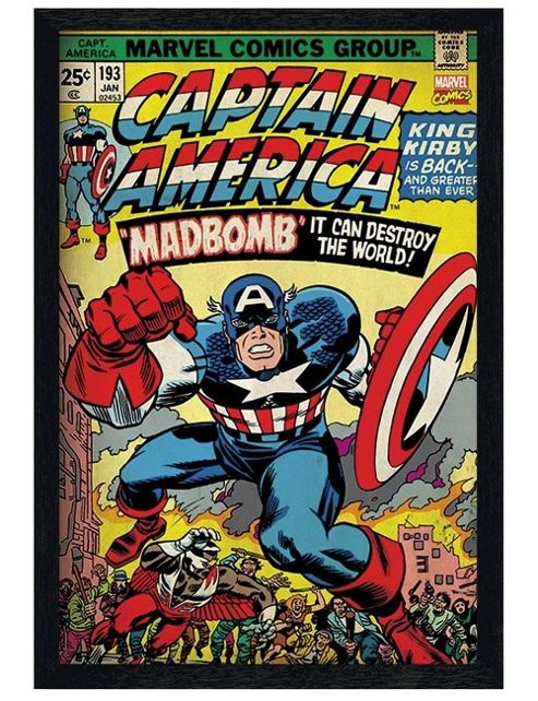 Image of Black Wooden Framed Marvel Comics Captain America Madbomb Poster