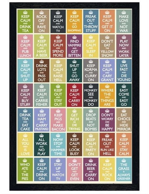 Image of Keep Calm And Carry On Black Wooden Framed Keep Calm Compilation Poster
