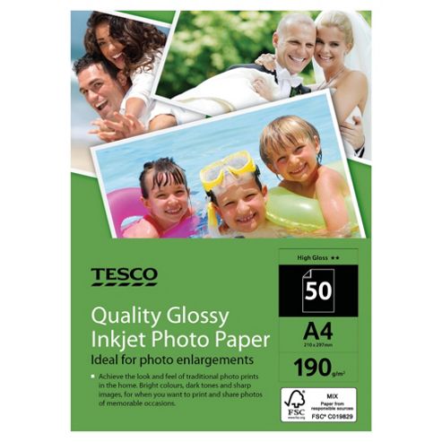 Image of Tesco Quality Glossy Inkjet A4 Photo Paper - 50 Sheets