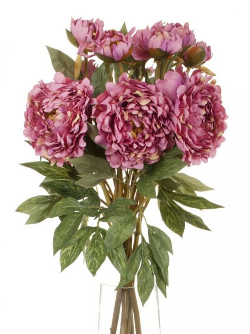 Image of Artificial 80cm Single Stem Double Headed Dark Pink Peonies X 6