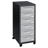 Pierre Henry A4 6 Drawer Filing Cabinet, Black With Silver Drawers