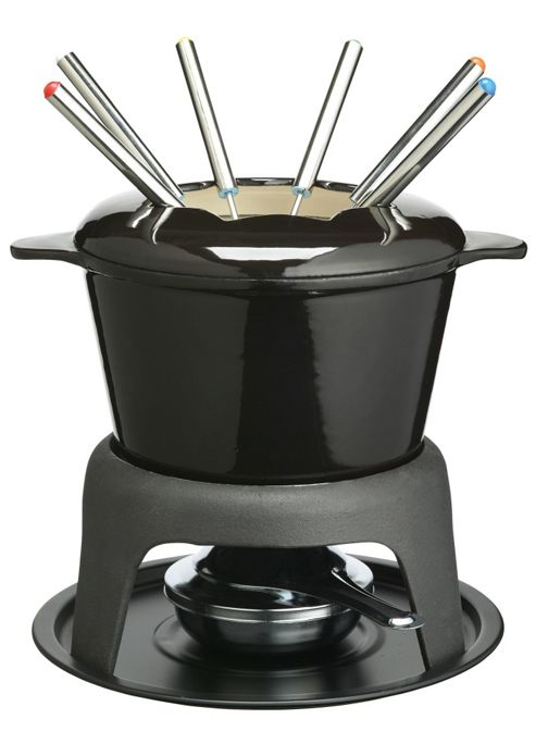 Image of Kitchencraft Master Class Cast Iron Enameled Fondue Gift Set In Black