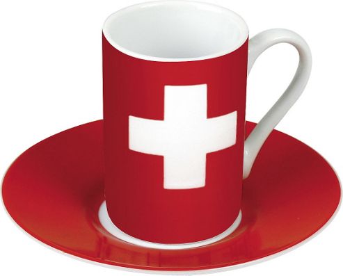Image of K--nitz Minipresso Swiss Flag Cup And Saucer (set Of 4)