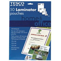 Tesco Home & Office Laminator Pouches 50 Pack- Mixed selection