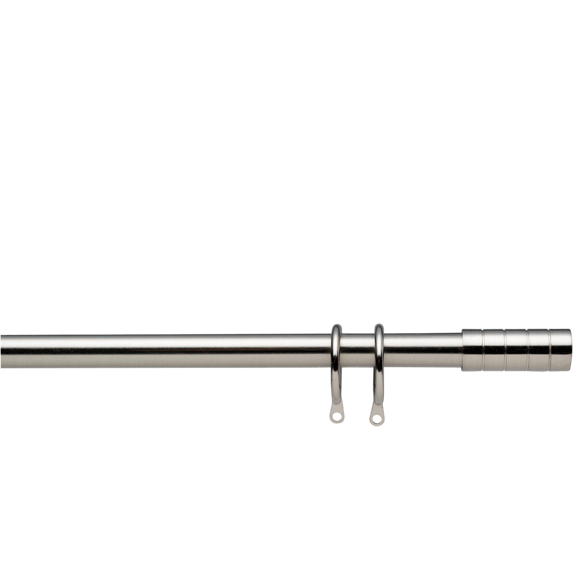 16-19mm Extendable Metal Curtains Pole Striped Barrel Finial, Stainless Steel Effect 120-210cm