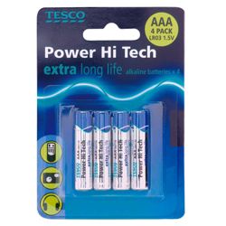Tesco Hi Tech 4 Pack AAA batteries