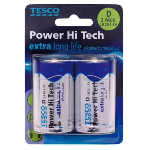 Image of Tesco Hi Tech 2 Pack D Batteries