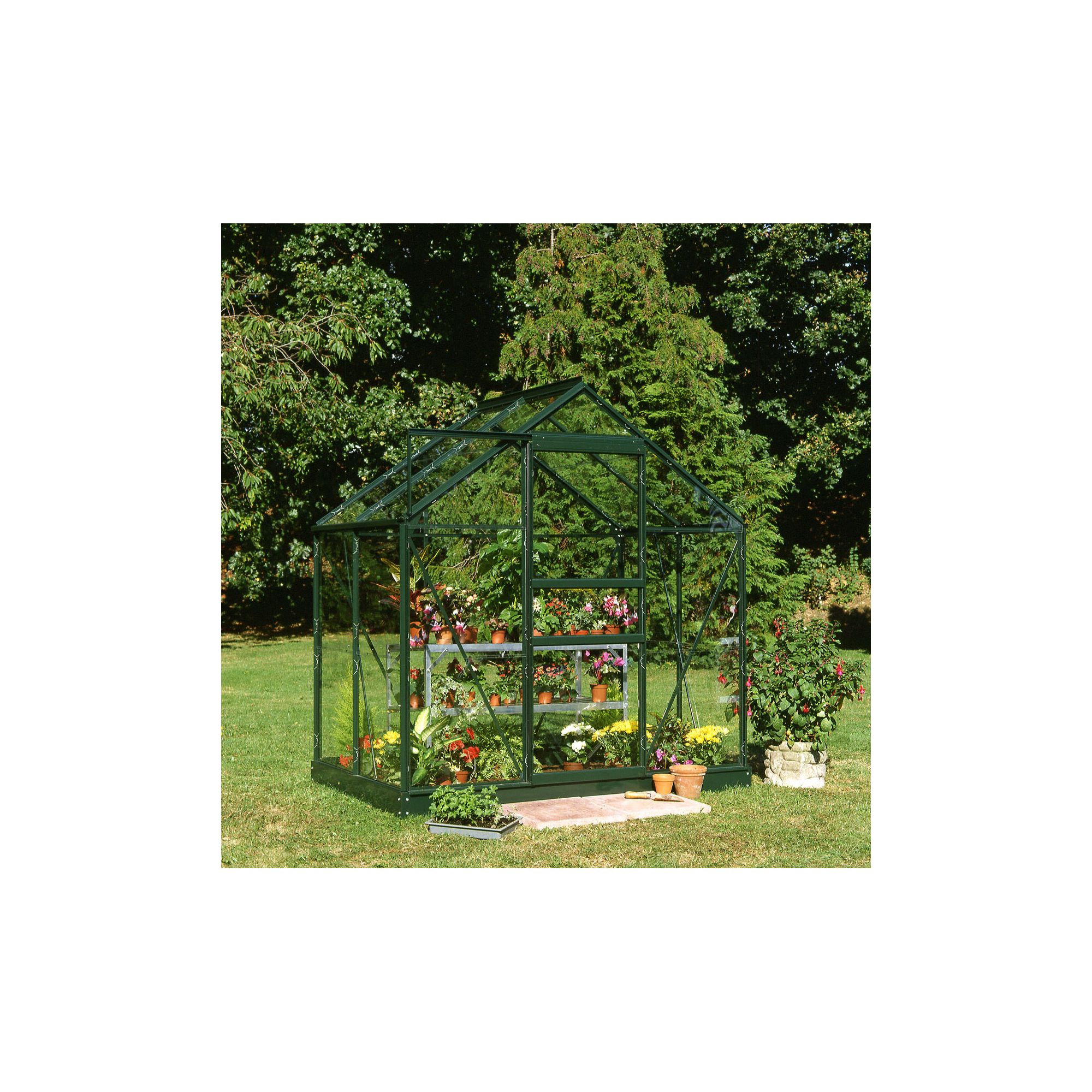 Halls 4x6 Popular Greenframe Greenhouse + Base - Toughened Glass at Tesco Direct