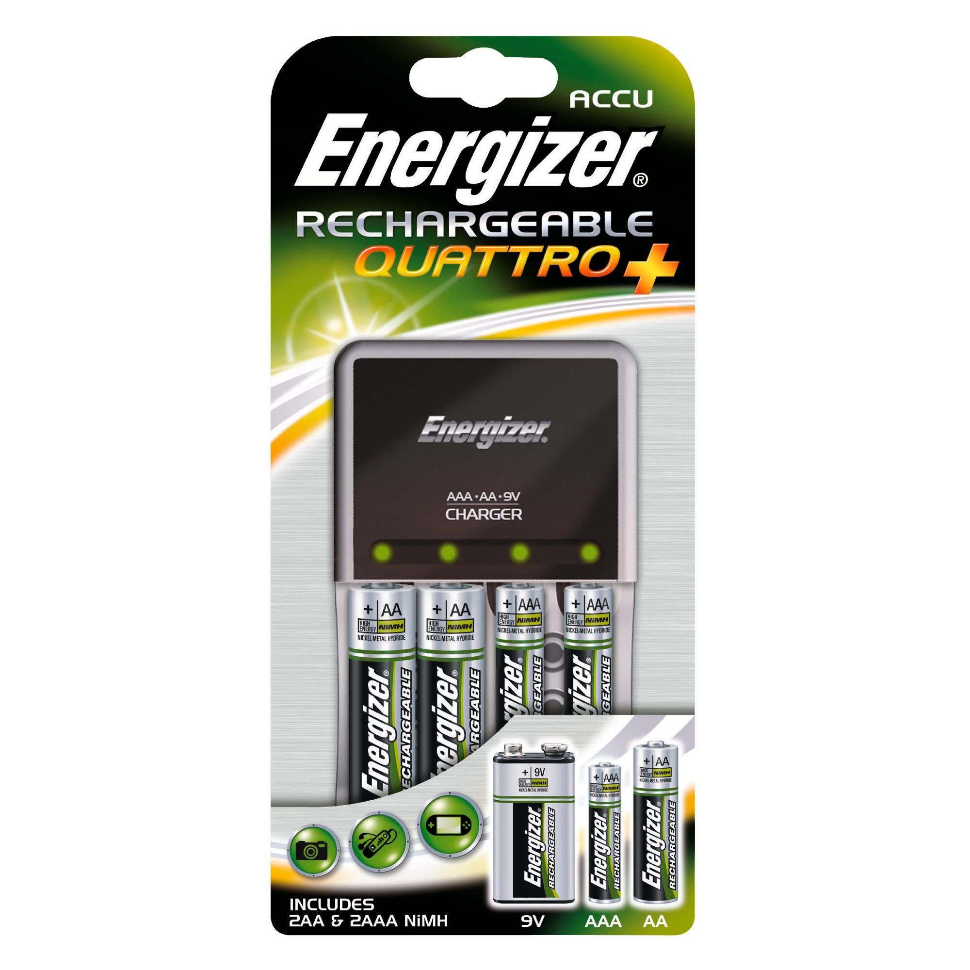 Energizer AA/AAA Quattro 2000mAH battery charger (with 4 Pack AA batteries) Energizer AA/AAA Quattro 2000mAH battery charger (with 4 Pack AA batteries)