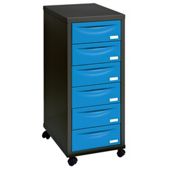 Pierre Henry A4 6 Drawer Filing Cabinet, Black With Blue Drawers