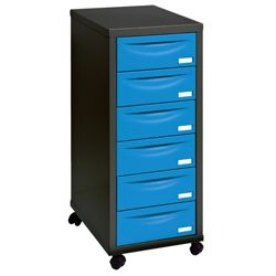 Pierre Henry A4 6 Drawer Filing Cabinet, Black With Blue Drawers