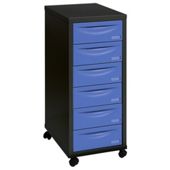 Pierre Henry A4 6 Multi Drawer Filing Cabinet Black With Blue Drawers (Fully Assembled)