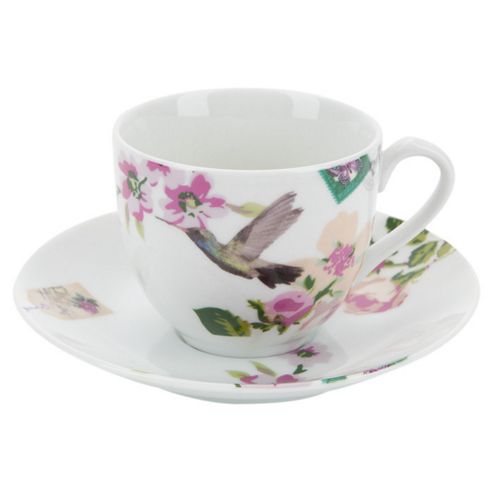 Image of Accessorize With Love 0.21l Porcelain Regular Cup And Saucer In Floral And Bird - White