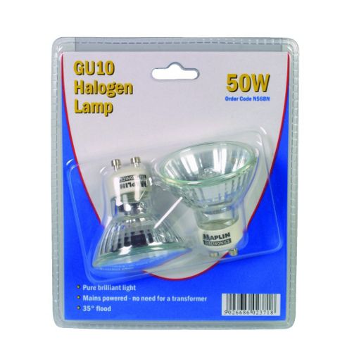 Image of Mains Voltage Gu10 50w Halogen Lamp Bulb Dual Pack