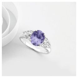 Sterling Silver Purple Cubic Zirconia  Ring, Large