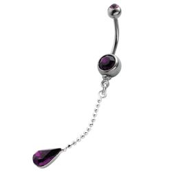 Stainless Steel Purple Crystal Drop Belly Bar