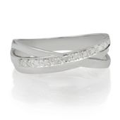 9ct White Gold Diamond Triple Crossover Ring, S