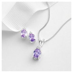 Sterling Silver Purple Cubic Zirconia Earring And Pendant Set