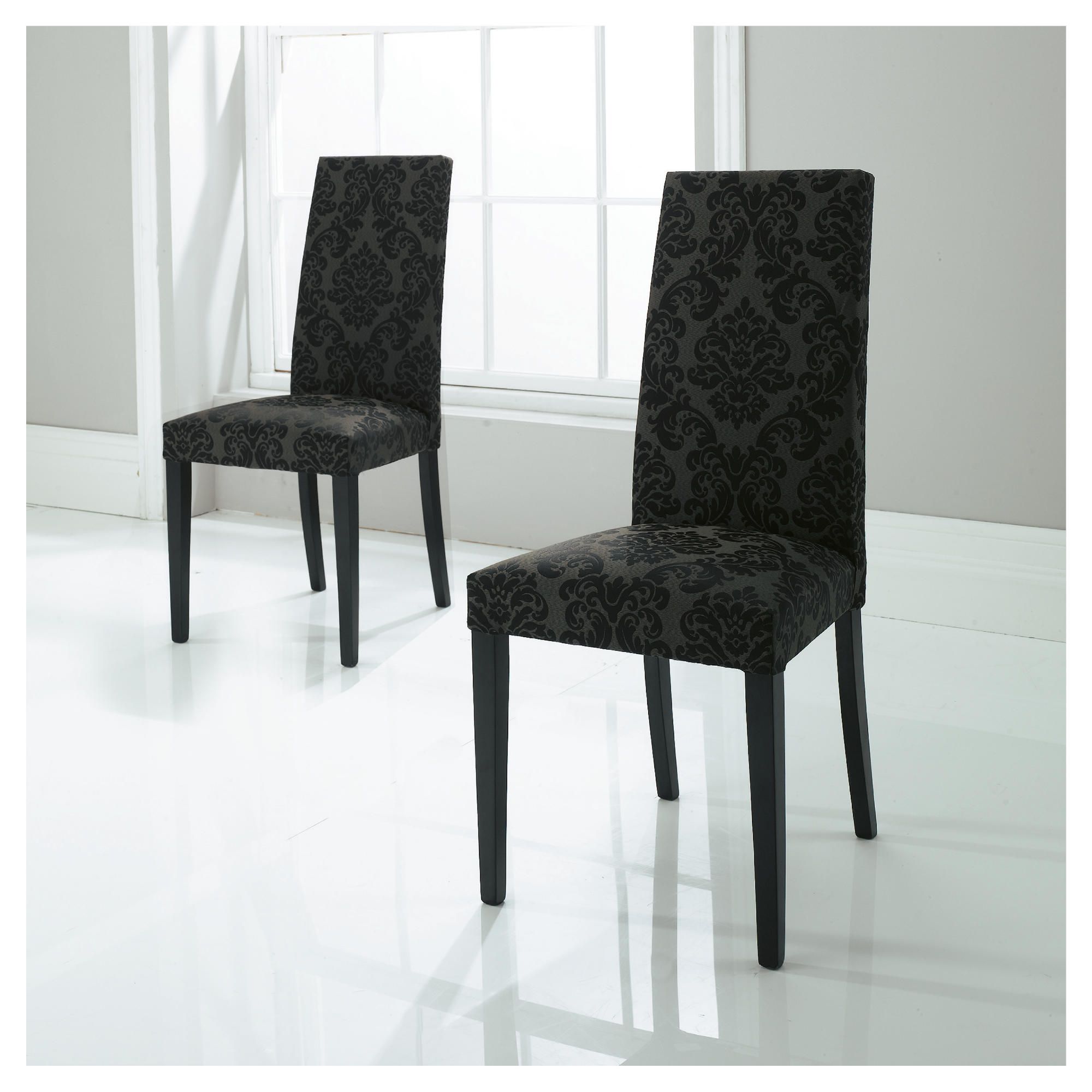 Pair of Lucca chairs, black damask with black legs