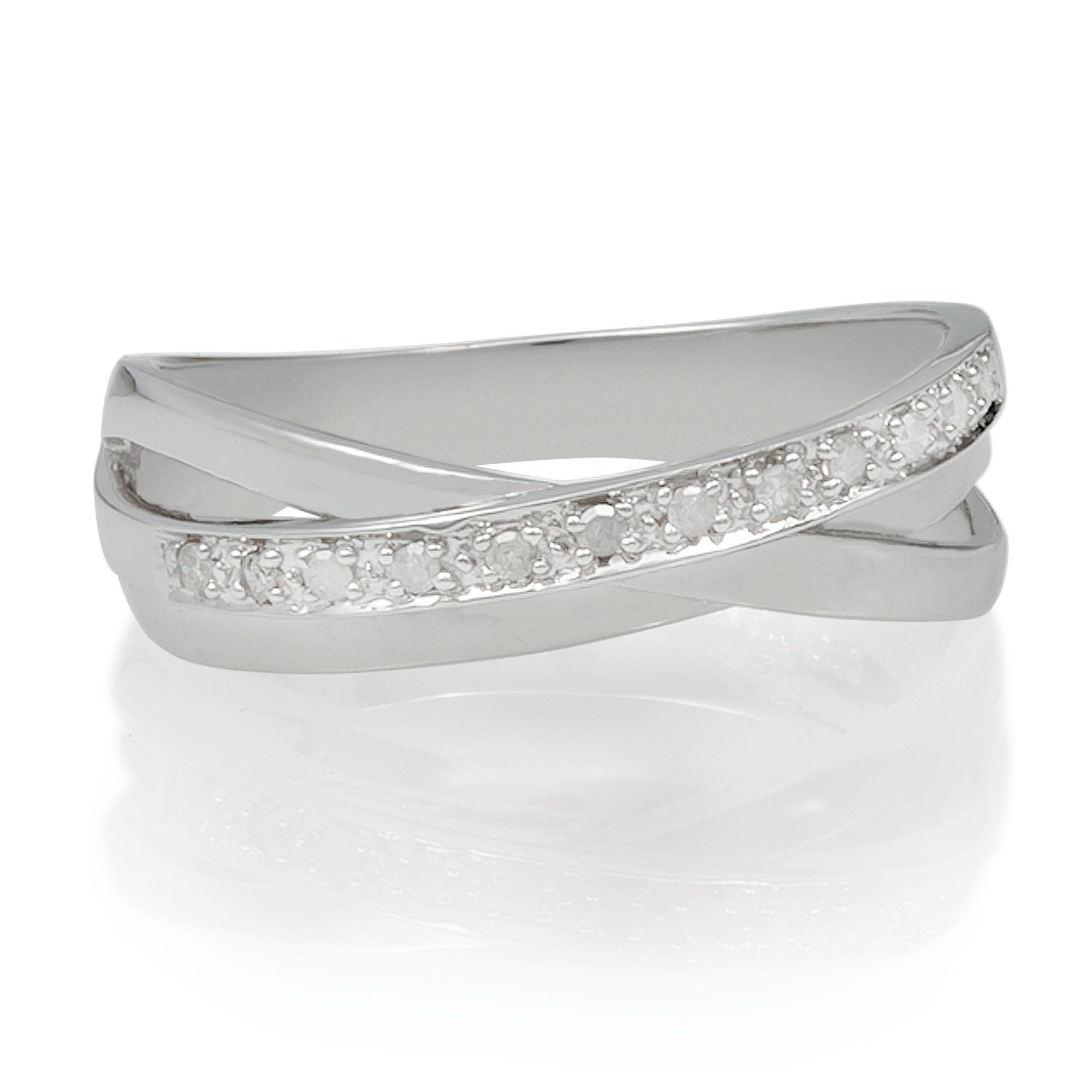 9ct White Gold Diamond Triple Crossover Ring, R